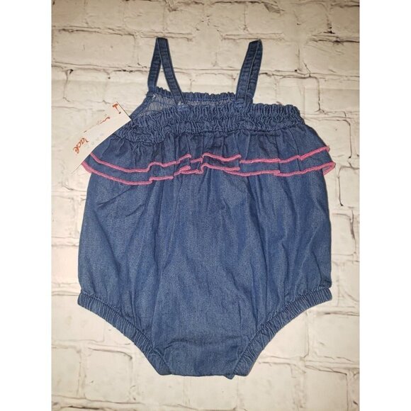 Cat & Jack Blue Denim with Pink Trim Baby Romper Size 3-6 Month One Piece New - Picture 2 of 2